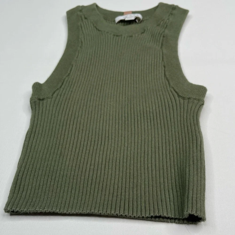 LUNYA Cozy Cotton Silk Crop Ribbed Tank Top Green Comfy Luxury Lounge  Summer - Picture 3 of 10